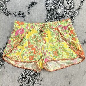 Lilly Pulitzer Target Shorts M Multicolor Tropical Print Pom Trim Elastic Waist